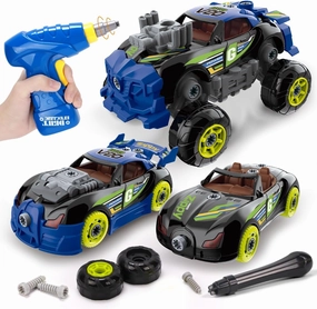 REMOKING Take Apart Toys, STEM 3 in 1 Take Apart Car Toys with Tools and Power Drill, DIY Assembly Car with Realistic Sounds and Lights,Great Gifts for Kids Toddlers Boys Girls 3 4 5 6 Years Old