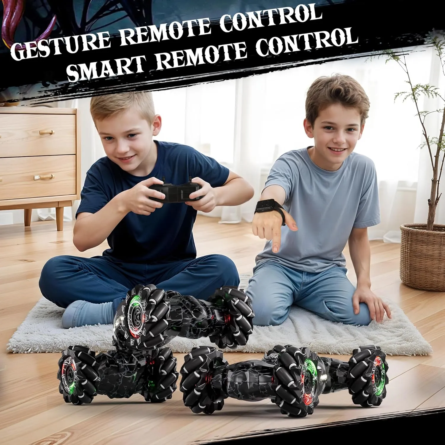 Remote Control Car, 2.4Ghz 4WD Gravity Gesture Sensing RC Cars, Monster Stunt Twist Truck Kids Toys for 5-7 yr Boys & Girls, RC Drift Car with Light Music Gift for Boy Toys Age 8-13 yr