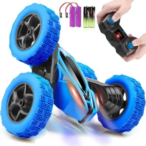 Remote Control Car, RC Cars 2.4GHz Fast Stunt RC Car, 4WD Double Sided 360° Rotating RC Trucks with Headlights, Off Road RC Crawler Toy Cars for Kids Boys Girls (Blue)