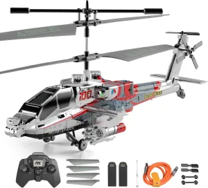 Remote Control Military Flying Helicopter Toy 2.4GHz, 3.5 Channels, Gyro & LED Light, Altitude Hold, RC Helicopters for Kids Adults Beginner (Silvery)