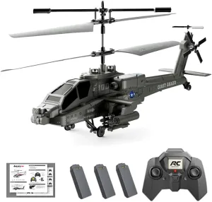 Remote Control Military Flying Helicopter Toy, XK1 3.5CH Altitude Hold Helicopter with Gyro & LED Light, RC Helicopters for Adults Beginner - Army Green/3 Battery