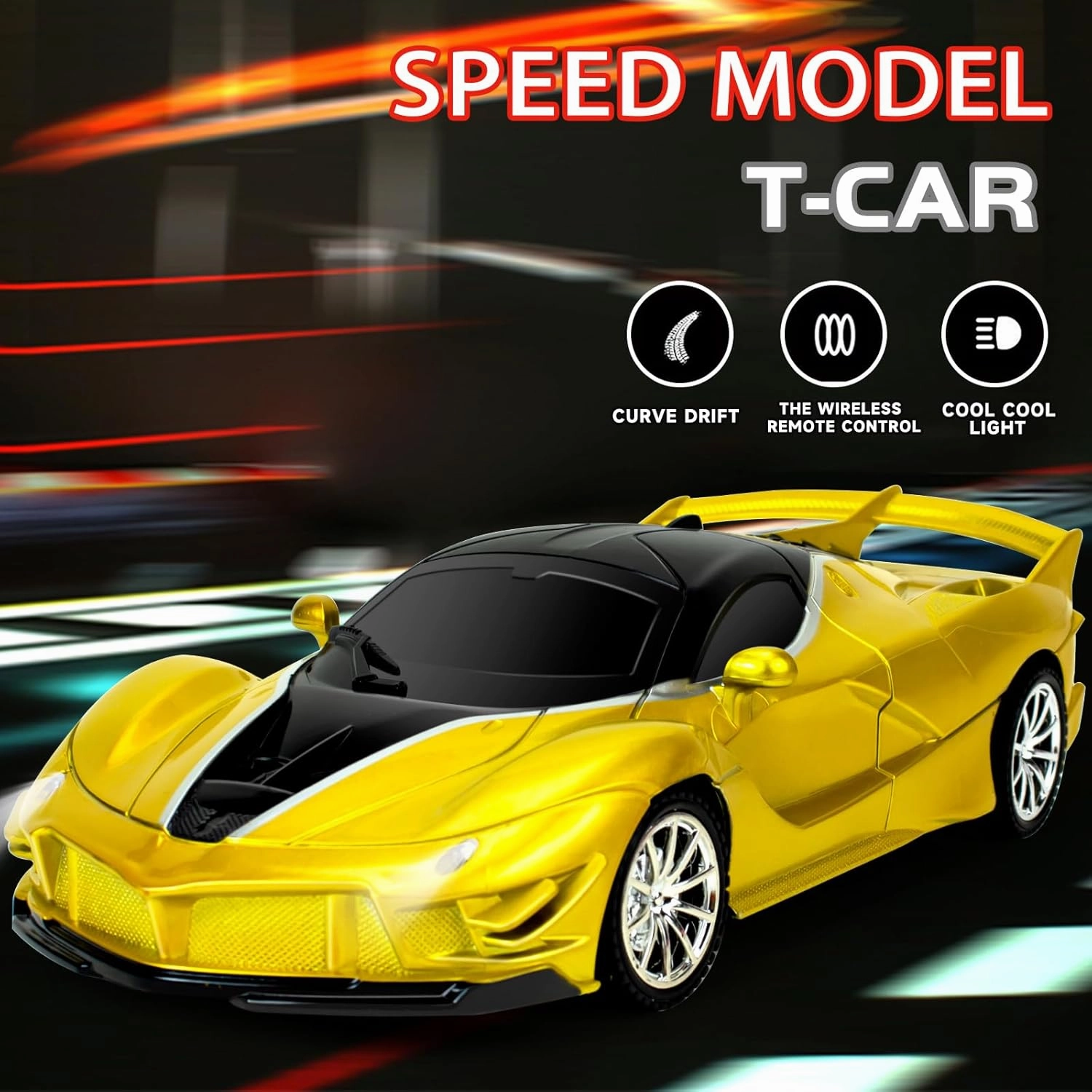 Remote Control Car for Kids, 1/18 RC Racing Cars for boys girls, 2.4Ghz Remote Control Cars with Headlight & Rotating Drifting, High Speed Car Toys for Kids 3 4 5 6 7 8-12 Birthday party Gifts (Gold)