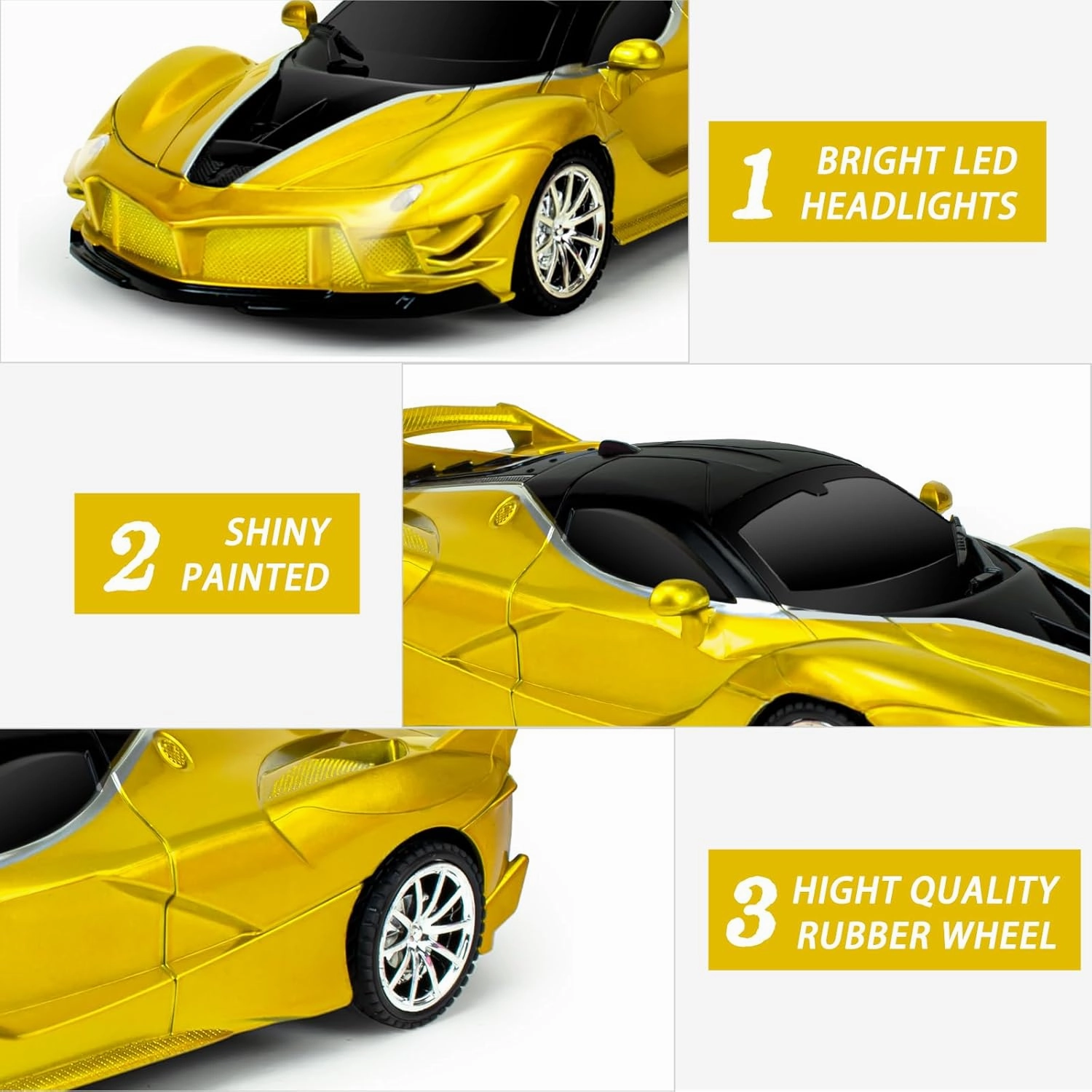 Remote Control Car for Kids, 1/18 RC Racing Cars for boys girls, 2.4Ghz Remote Control Cars with Headlight & Rotating Drifting, High Speed Car Toys for Kids 3 4 5 6 7 8-12 Birthday party Gifts (Gold)