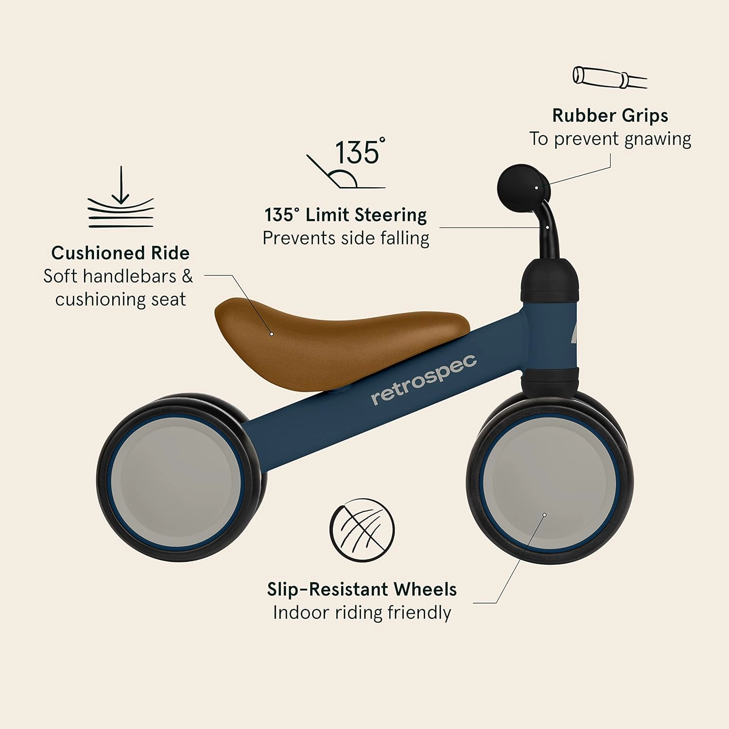 Retrospec Cricket Baby Walker Balance Bike with 4 Wheels for Ages 12-24 Months - Toddler Bicycle Toy for 1 Year Old’s - Ride On Toys for Boys & Girls