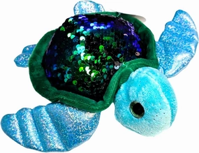 Reversible Sequin Sea Turtle Plush Toy (11") Glitter Eyes Stuffed Animal Reversible Sequins Birthday Party Favor Decor Sea Creature Oceanic Animal (Teal (Green/Black Sequin))