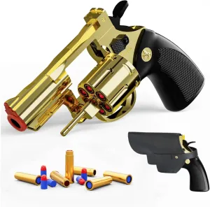Revolver Toy Gun with Holster Gold - Soft Bullet Western Cowboy Prop Revolver Gun Plastic Play Cap Guns Pistol for Kids Boys Age 6  Foam Blaster CS Toy Rifle Sniper Small Hand Gun Cosplay Shoot Game