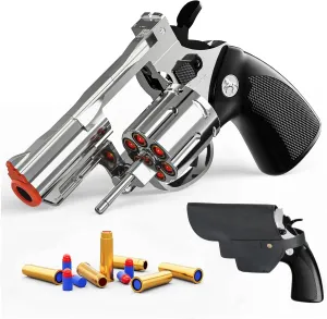 Revolver Toy Gun with Holster Silver - Soft Bullet Western Cowboy Prop Revolver Gun Plastic Play Guns Pistol for Kids Boys Age 6  Foam Blaster CS Toy Rifle Sniper Small Hand Gun Cosplay Shoot Games