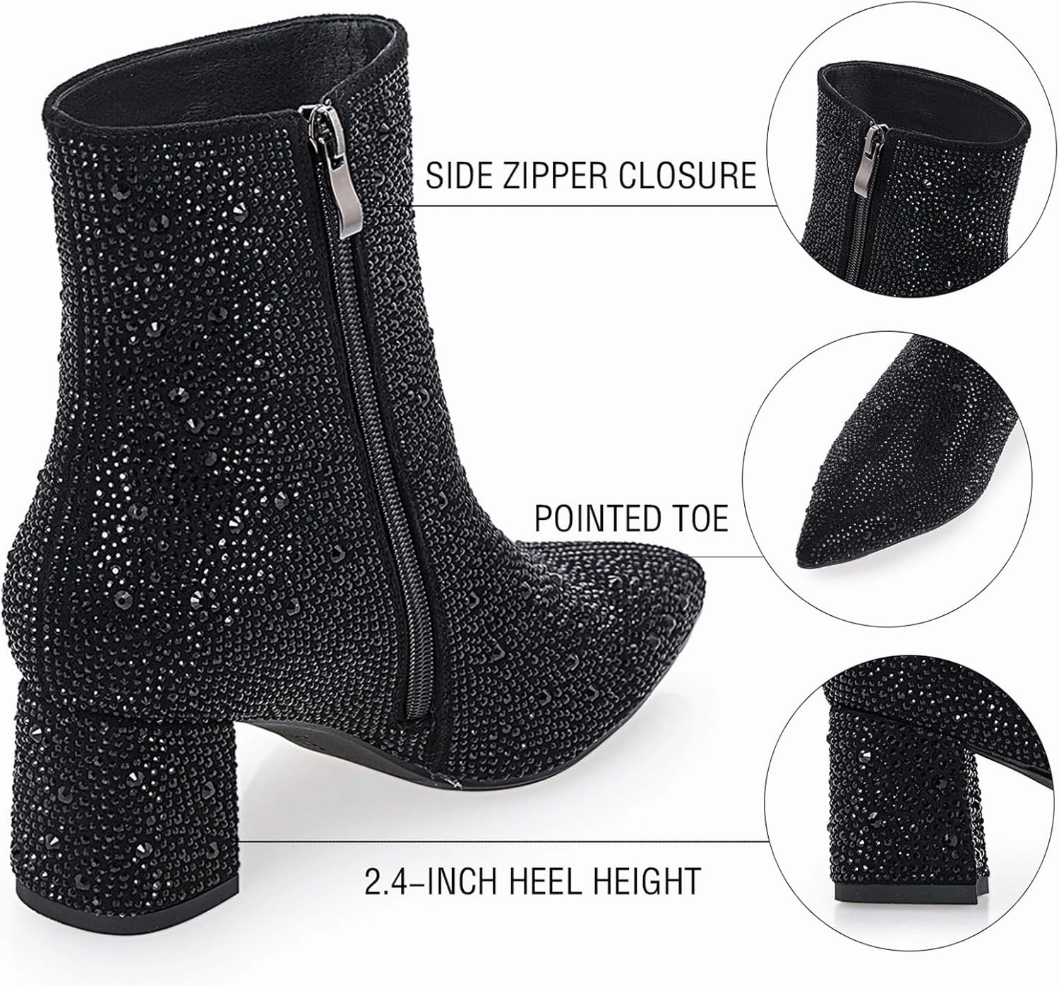 Rhinestone Boots for Women Sparkly Cowgirl Boots Pointed Toe Chunky Heels Rhinestone Cowboy Boots