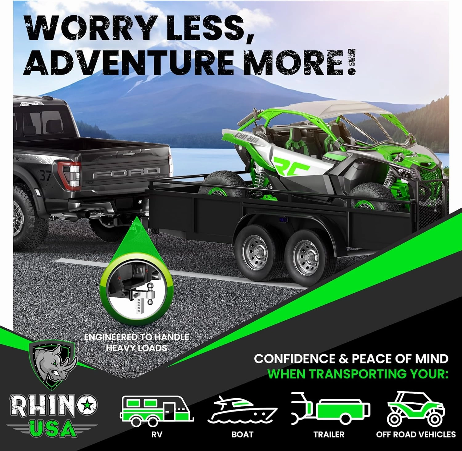 Rhino USA Adjustable Trailer Hitch (2.5-Inch Receiver) - Heavy Duty Aluminum Tow Hitches with 6-Inch Drop/Rise for Truck (18,500 LBS GTW) - Weatherproof Double Anti-Theft Locking Hitch Pins (Silver)