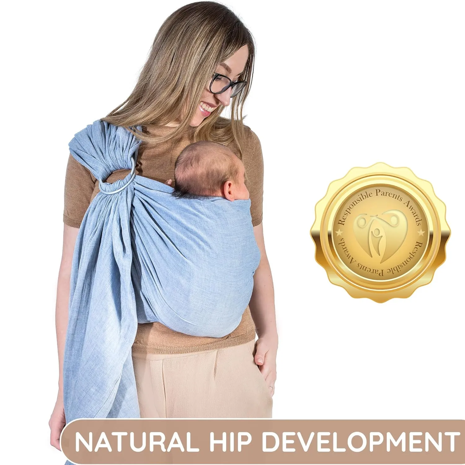 Ring Sling Baby Carrier 100% Cotton Muslin Front and Chest Newborn to Toddler Carrier and Baby Sling (Dark Blue)