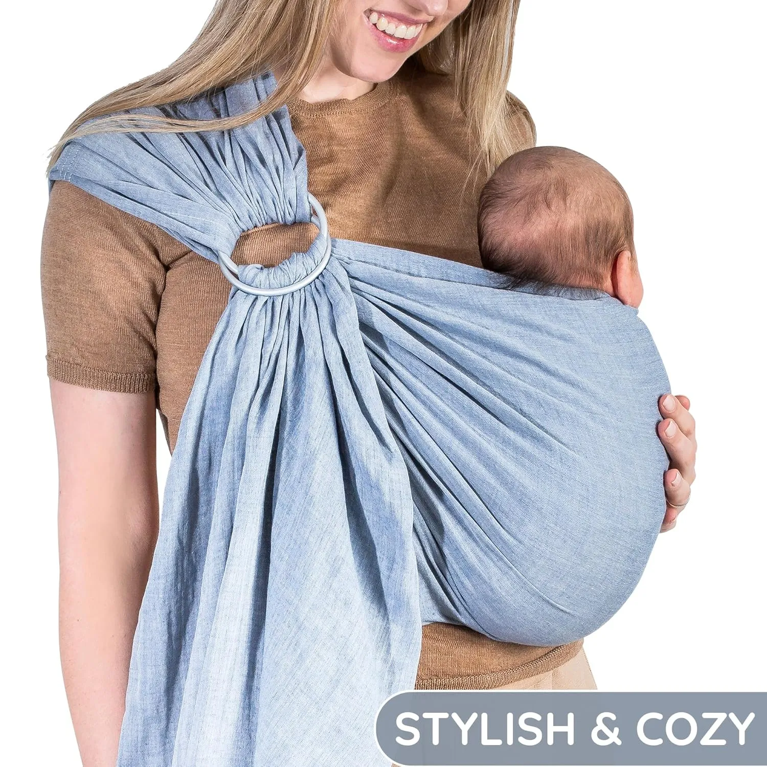 Ring Sling Baby Carrier 100% Cotton Muslin Front and Chest Newborn to Toddler Carrier and Baby Sling (Dark Blue)