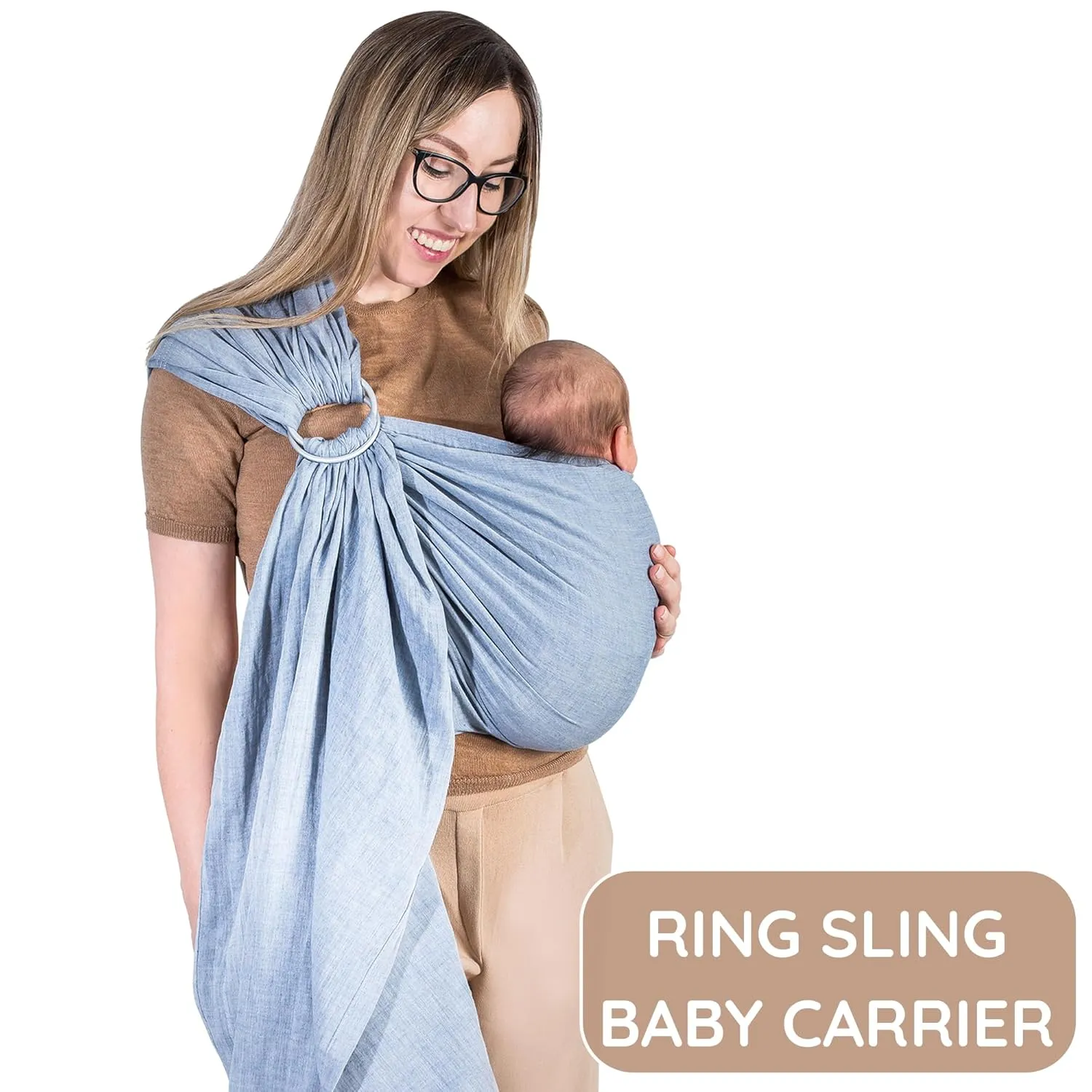 Ring Sling Baby Carrier 100% Cotton Muslin Front and Chest Newborn to Toddler Carrier and Baby Sling (Dark Blue)