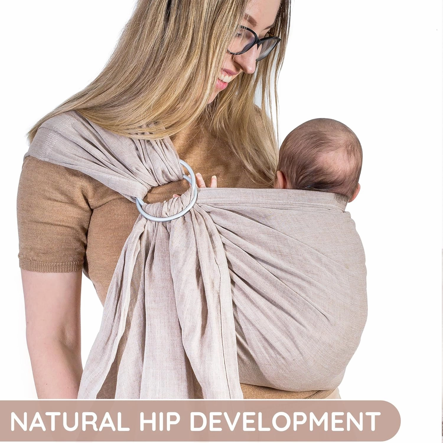 Ring Sling Baby Carrier 100% Cotton Muslin Front and Chest Newborn to Toddler Carrier and Baby Sling (Sand)