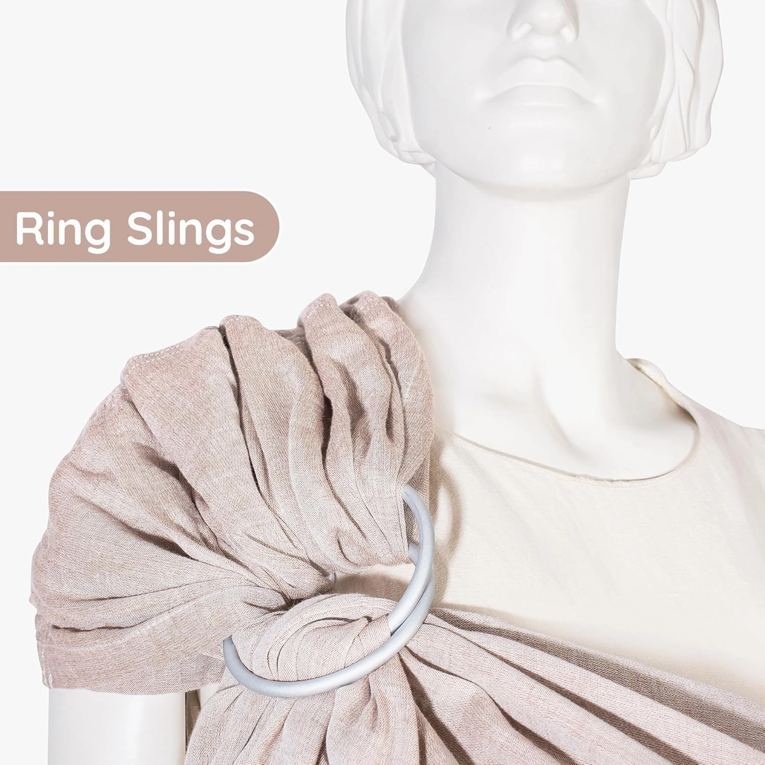 Ring Sling Baby Carrier 100% Cotton Muslin Front and Chest Newborn to Toddler Carrier and Baby Sling (Sand)