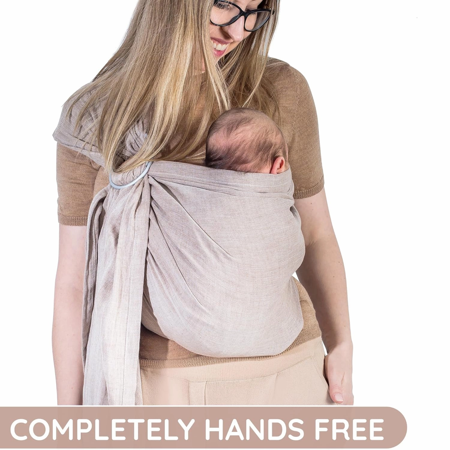 Ring Sling Baby Carrier 100% Cotton Muslin Front and Chest Newborn to Toddler Carrier and Baby Sling (Sand)