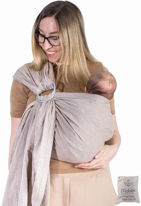 Ring Sling Baby Carrier 100% Cotton Muslin Front and Chest Newborn to Toddler Carrier and Baby Sling (Sand)