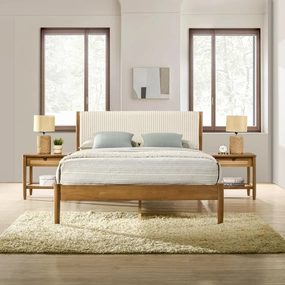 Roundhill Furniture Vichy 2-Piece Rubberwood Bedroom Set with Upholstered Queen Bed and Nightstand, Corduroy