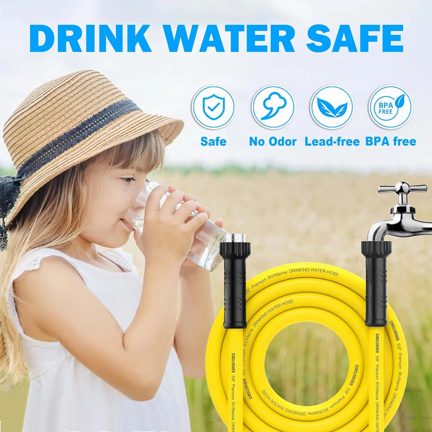 RV Drinking Water Hose 75FT with Storage Bag, 5/8" Premium Fresh Water Hose for RV, Camping, Marine, Trailer and Truck, BPA Free, Anti-Kink and Leak-Free, Drinking Water Safe