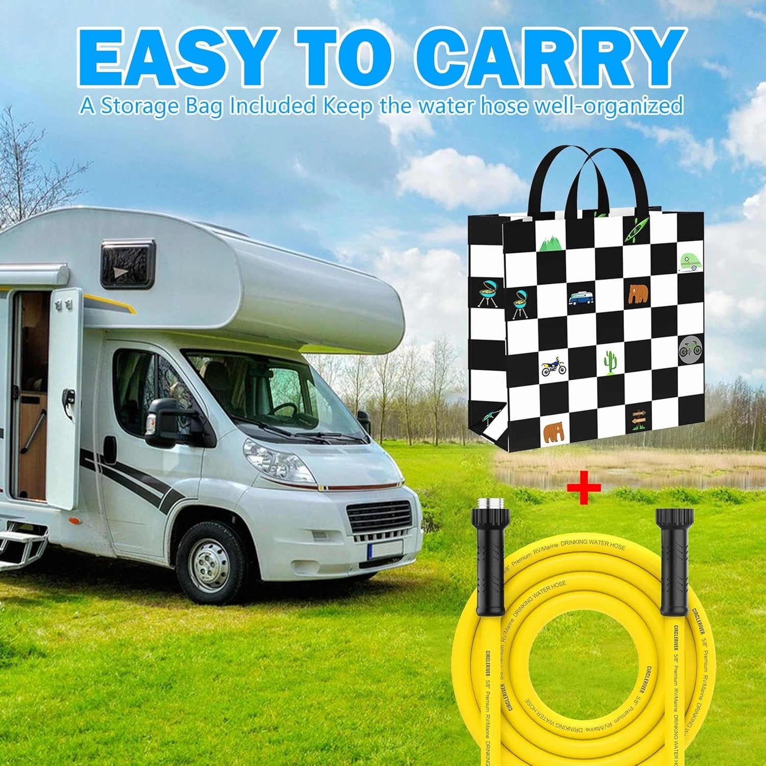 RV Drinking Water Hose 75FT with Storage Bag, 5/8" Premium Fresh Water Hose for RV, Camping, Marine, Trailer and Truck, BPA Free, Anti-Kink and Leak-Free, Drinking Water Safe