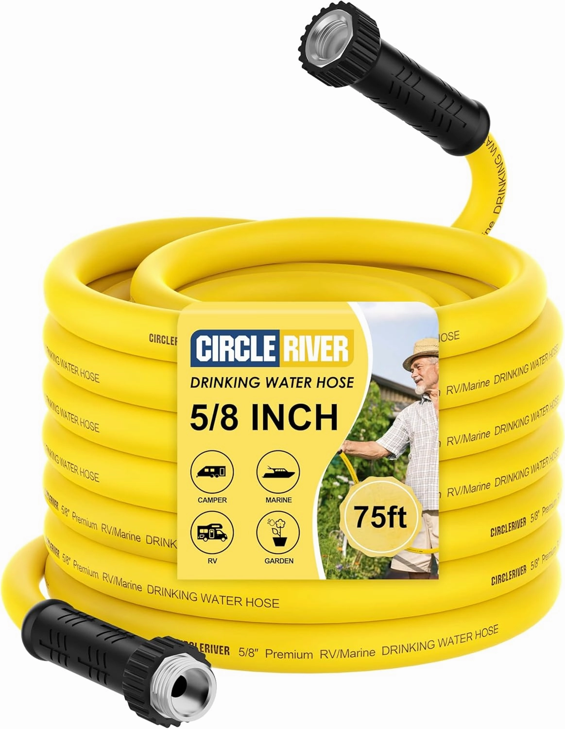 RV Drinking Water Hose 75FT with Storage Bag, 5/8" Premium Fresh Water Hose for RV, Camping, Marine, Trailer and Truck, BPA Free, Anti-Kink and Leak-Free, Drinking Water Safe