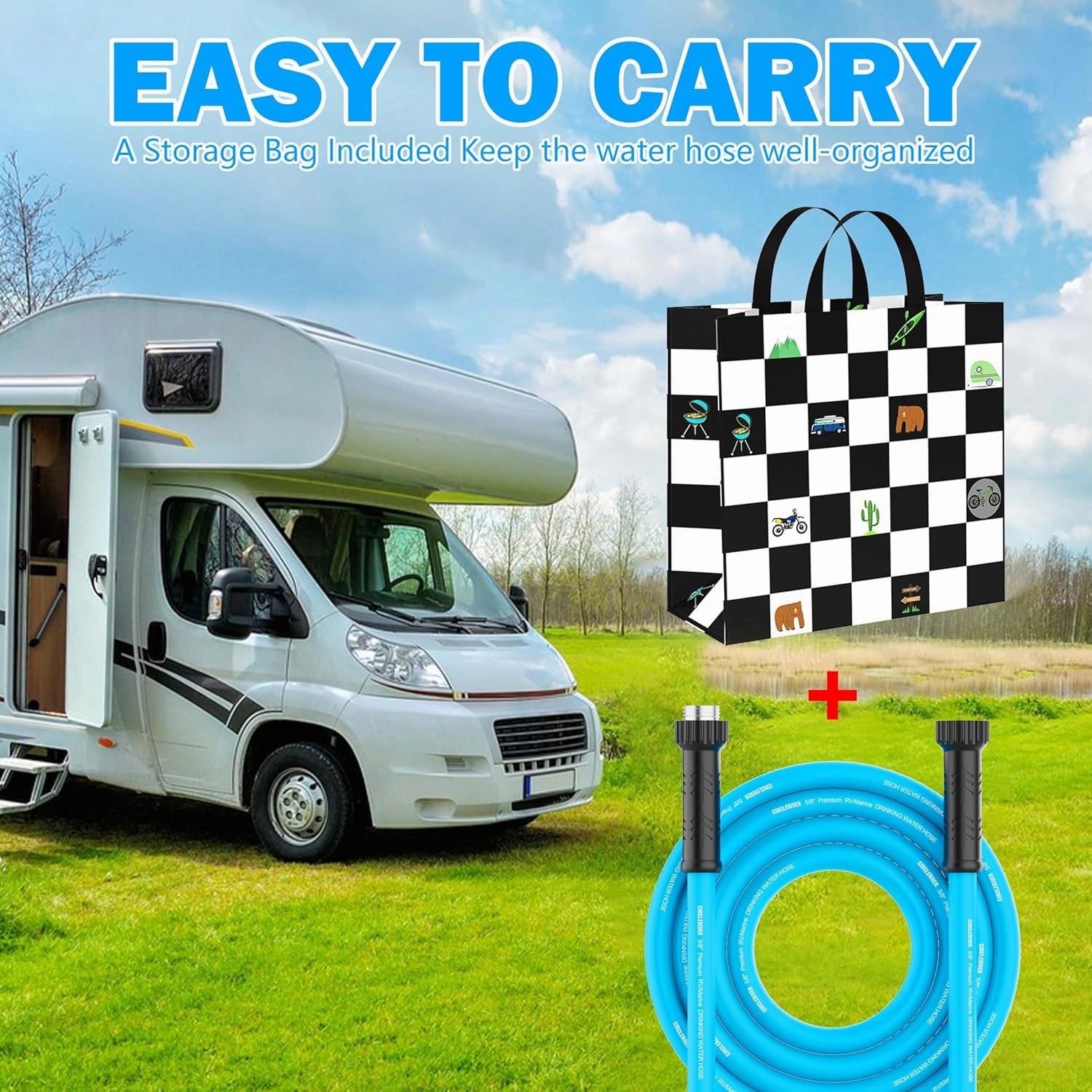 RV Water Hose 50FT, 5/8" Premium RV Drinking Water Hose for RV, Camping, Marine, Trailer and Truck, BPA Free, Anti-Kink and Leak-Free, Drinking Water Safe-Blue