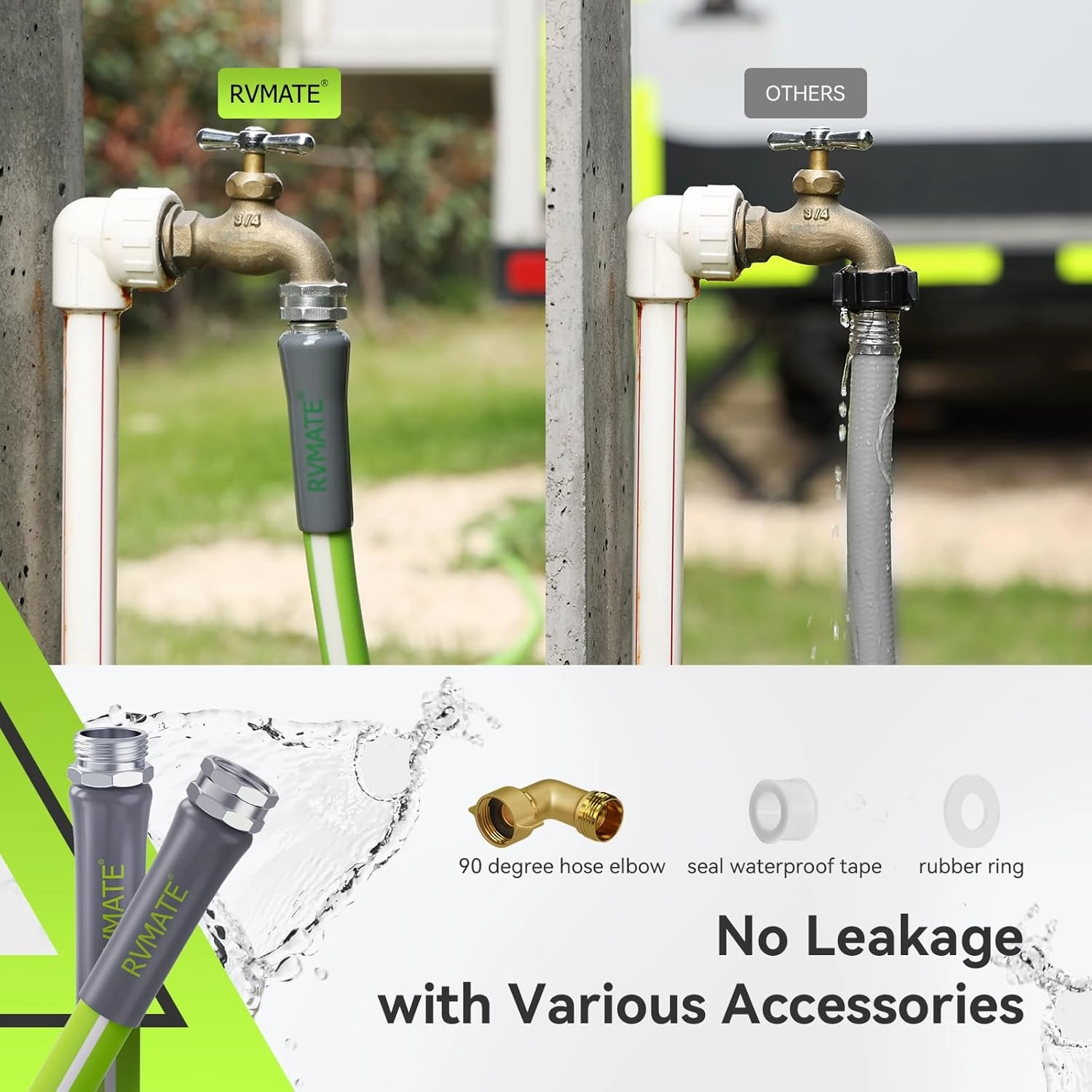 RVMATE RV Water Hose 100FT, 5/8” Inner Diameter Drinking Water Hose Lead-free, No Leaking Garden Hose For RV/Trailer/Camping, RV Accessories