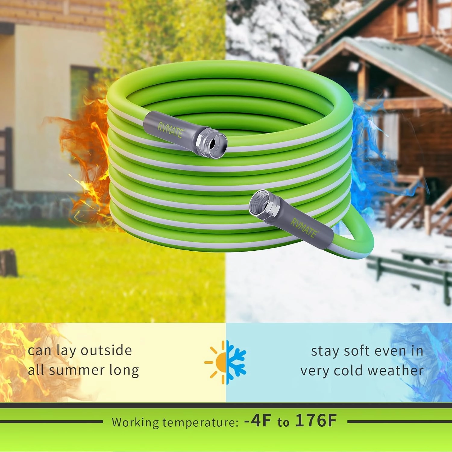 RVMATE RV Water Hose 100FT, 5/8” Inner Diameter Drinking Water Hose Lead-free, No Leaking Garden Hose For RV/Trailer/Camping, RV Accessories