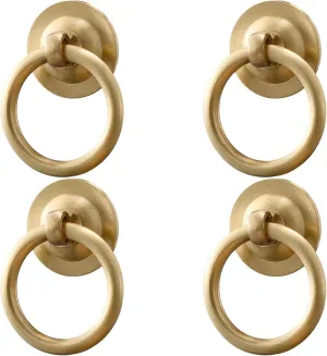 RZDEAL 4 Pack Solid Brass Cabinet Pulls Ring Drawer Pulls, Gold Kitchen Cabinet Handles Brass Brushed Drawer Handles