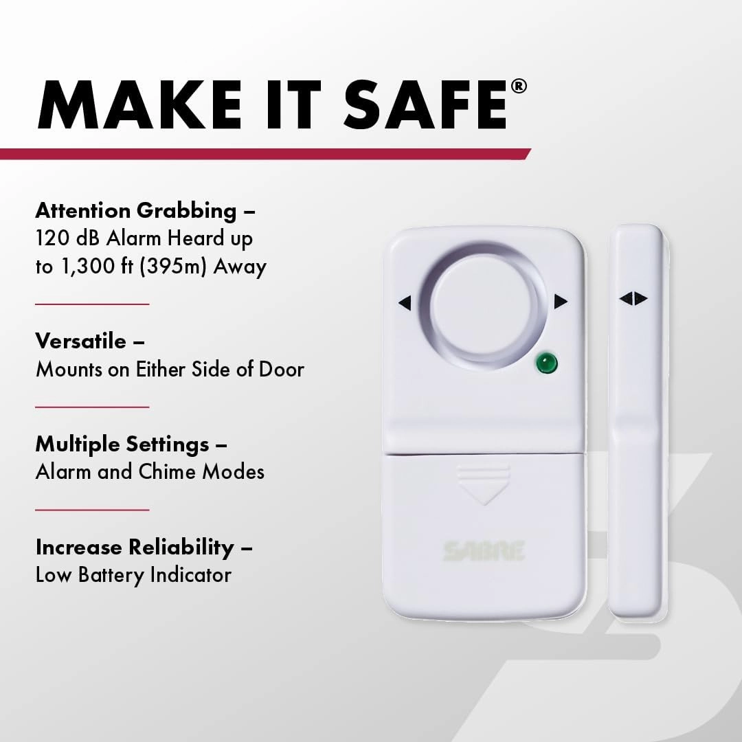 SABRE Wireless Home Security Door Window Burglar Alarm with LOUD 120 dB Siren, DIY EASY to Install, 2-Pack,white