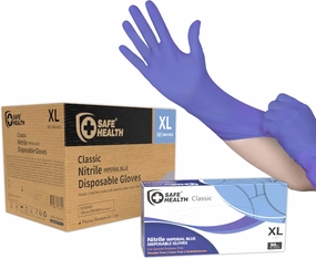 Safe Health Nitrile Imperial Blue Industrial Disposable Gloves, 3.5 Mil, Powder Free, Latex Free