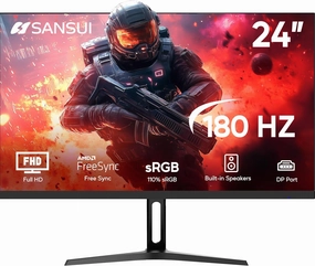 SANSUI 24 inch Gaming Monitor 180Hz 3ms Computer Monitor with Built-in Speakers FHD 1080P Adaptive Sync 110% sRGB DPx1 HDMIx2 Ports VESA Compatible, Tilt Adjustable (HDMI Cable Included)
