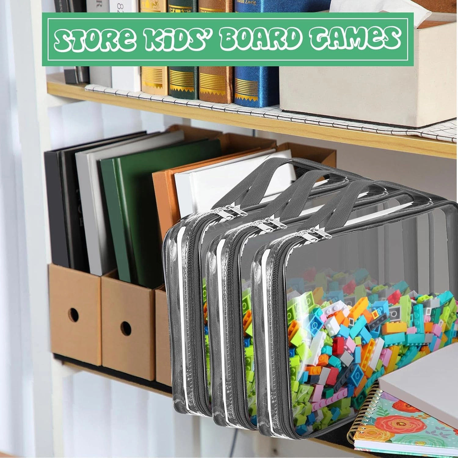 Sanwuta 3 Packs Toy Storage Bags with Zipper, Clear PVC Organizing Waterproof Toy Bags for Board Games, Building Blocks, and Kids Books(12.6 x 9 x 2.36 Inch,Gray)