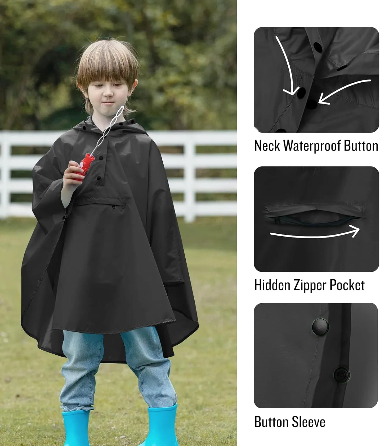 SaphiRose Lightweight Kids Rain Poncho Jacket Waterproof Outwear Rain Coat