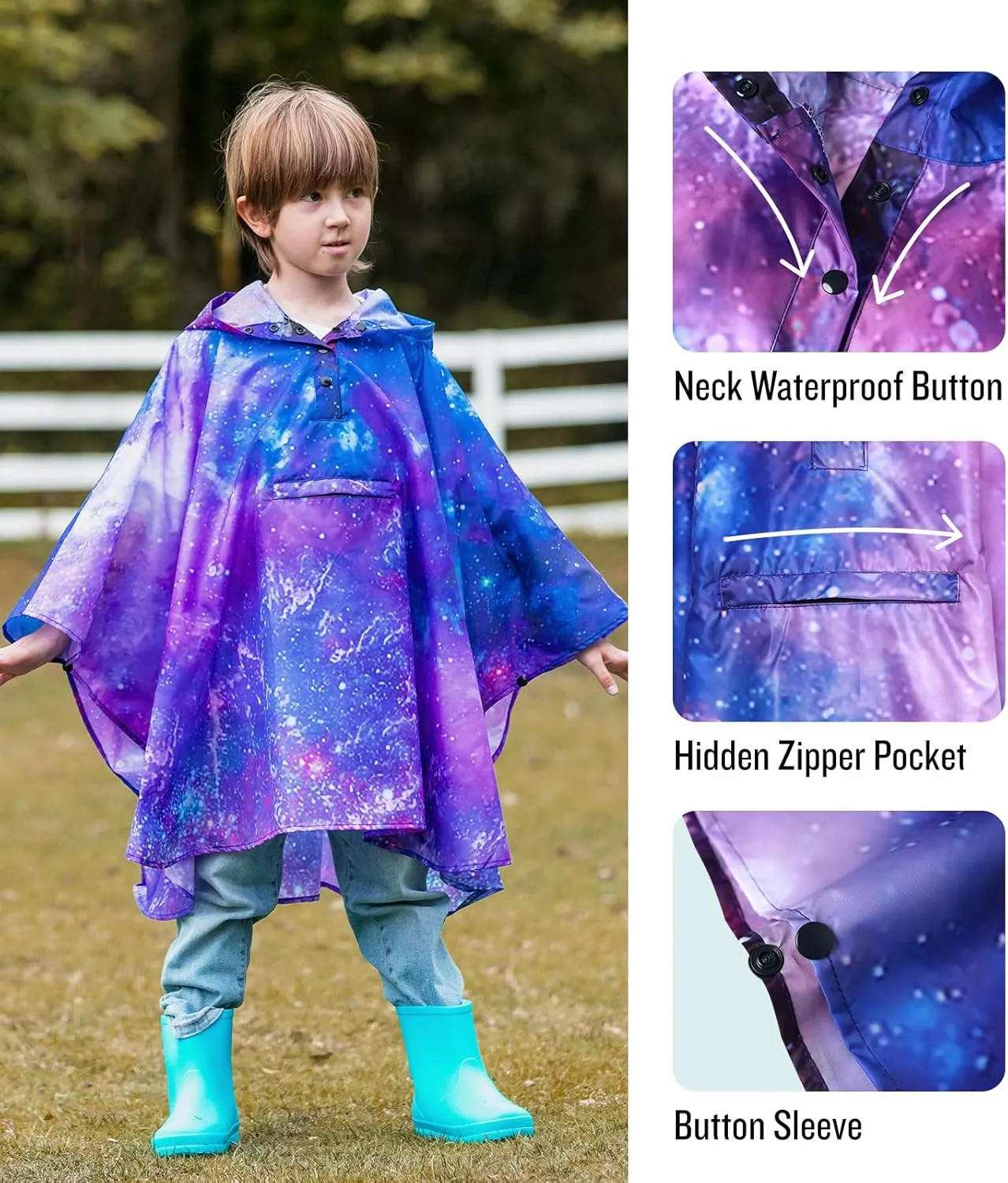SaphiRose Lightweight Kids Rain Poncho Jacket Waterproof Outwear Rain Coat