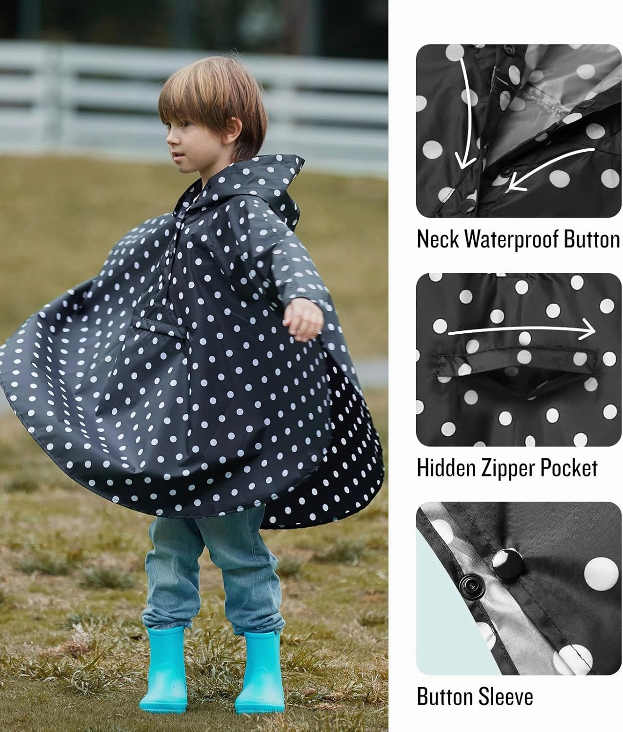 SaphiRose Lightweight Kids Rain Poncho Jacket Waterproof Outwear Rain Coat
