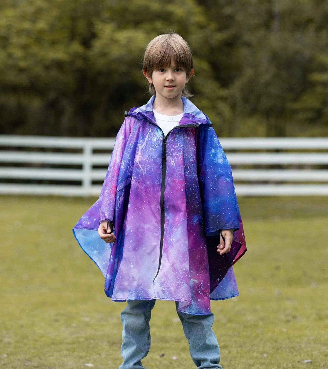 SaphiRose Lightweight Kids Rain Poncho Waterproof Jacket Zipper Up Rain Coat
