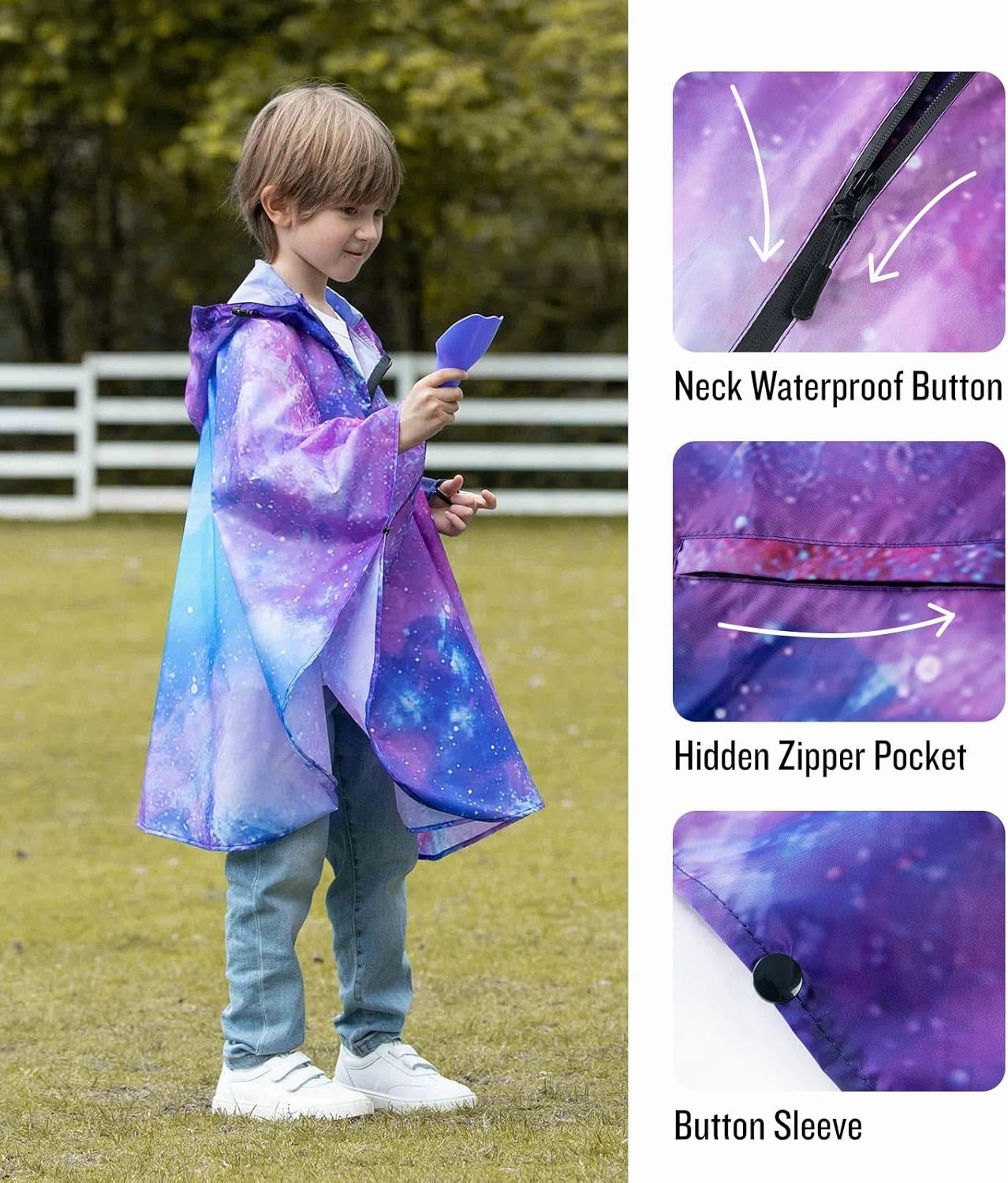 SaphiRose Lightweight Kids Rain Poncho Waterproof Jacket Zipper Up Rain Coat