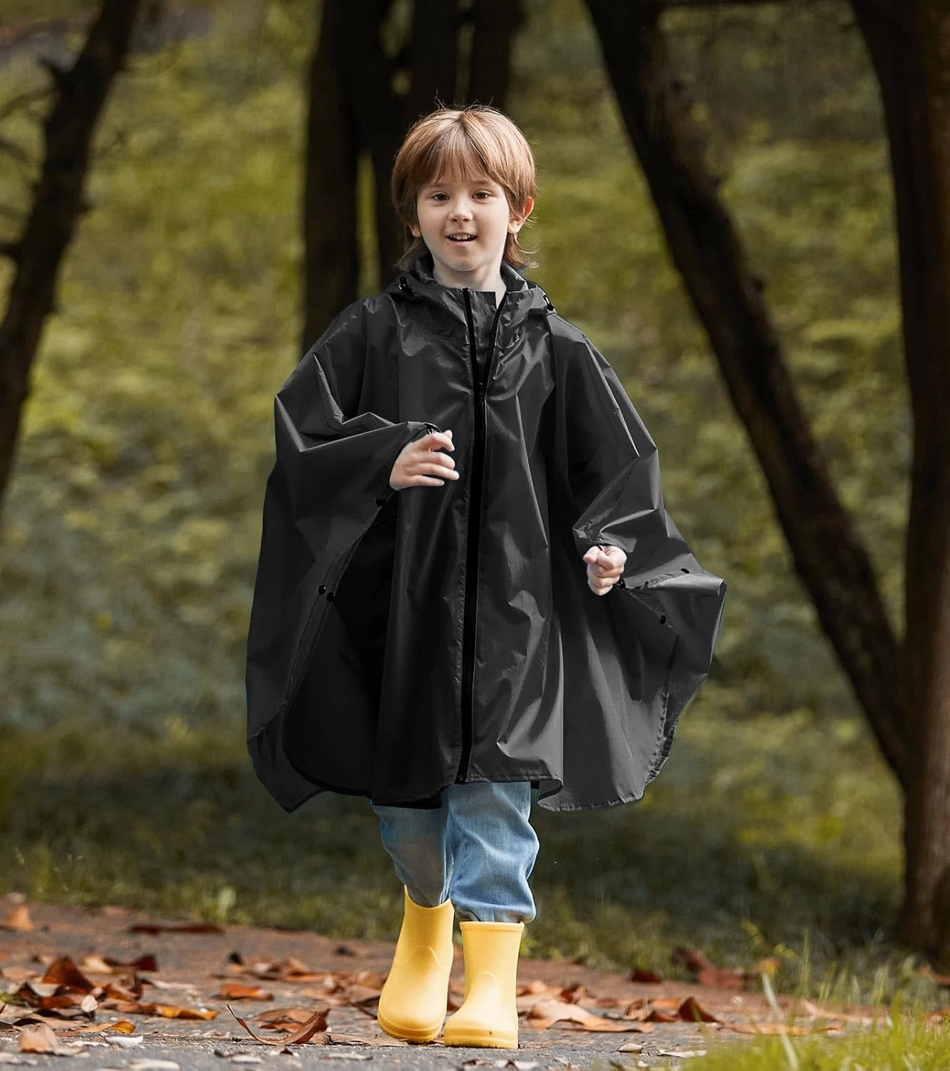 SaphiRose Lightweight Kids Rain Poncho Waterproof Jacket Zipper Up Rain Coat