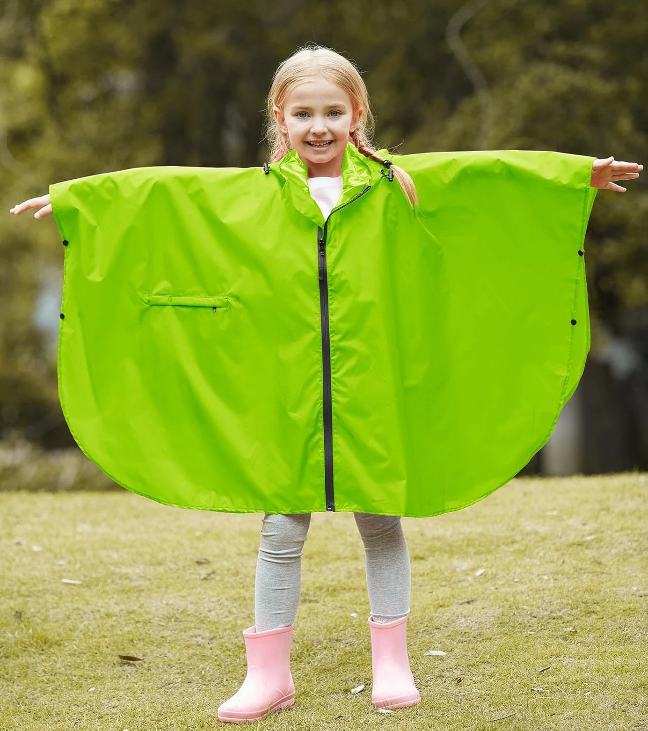 SaphiRose Lightweight Kids Rain Poncho Waterproof Jacket Zipper Up Rain Coat