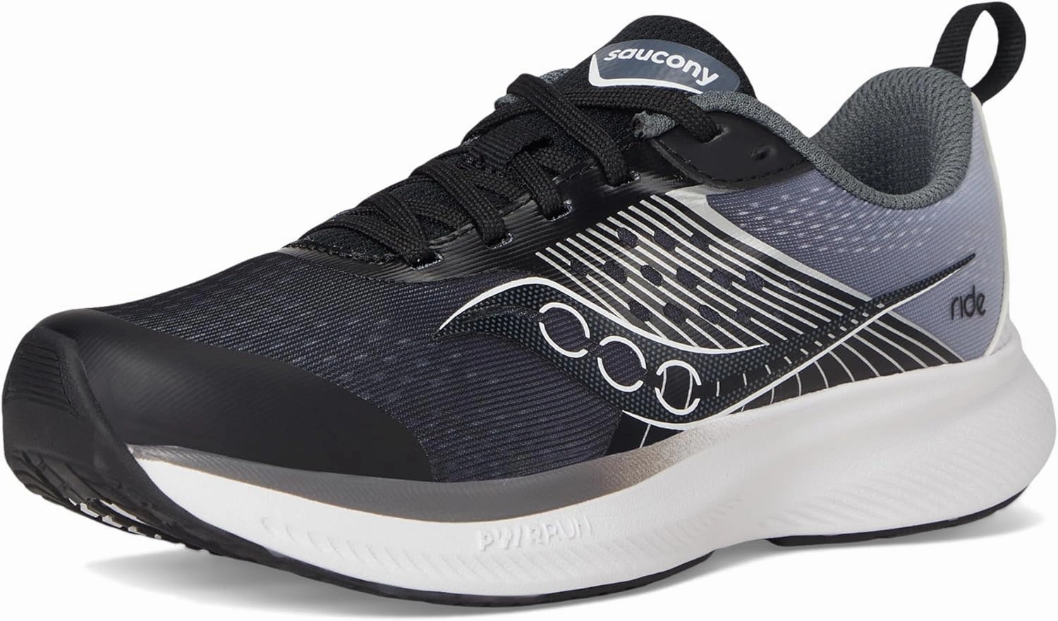 Saucony Ride Kidz Sneaker, Black/White, 4 US Unisex Big Kid