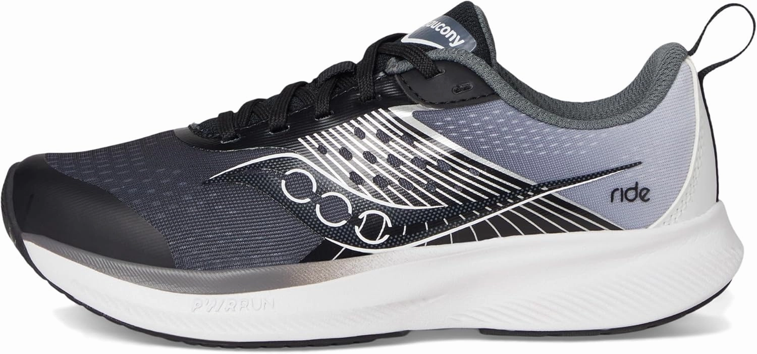 Saucony Ride Kidz Sneaker, Black/White, 4 US Unisex Big Kid