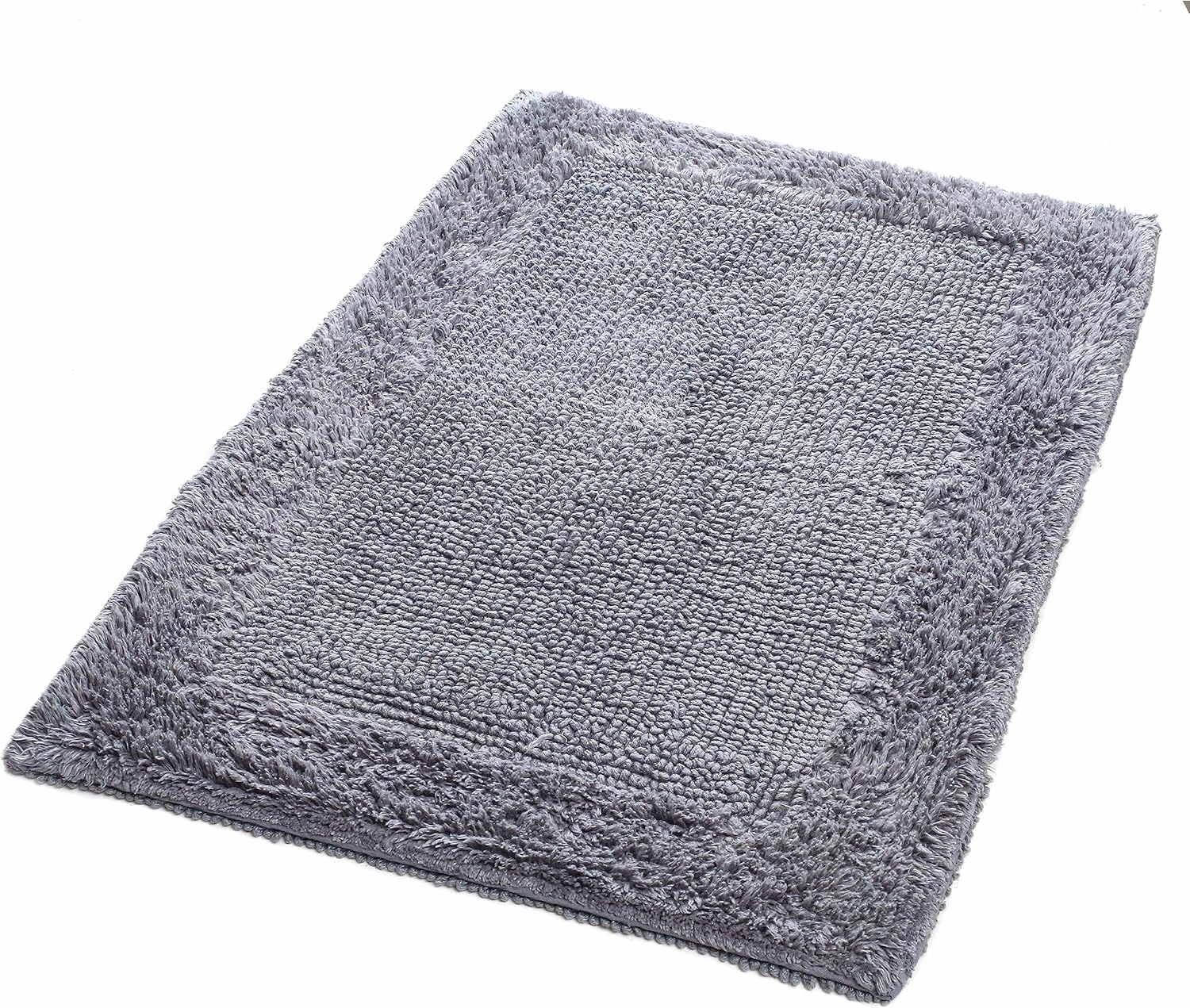 Savi Home Bath Mat Rug 17x24 Charcoal Grey, 100% Pure Cotton, Super Soft White, Plush & Absorbent, Hand Tufted Heavy Weight Construction, Full Reversible Step Out Rugs