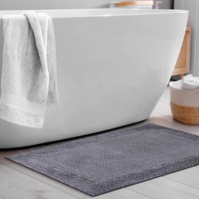 Savi Home Bath Mat Rug 17x24 Charcoal Grey, 100% Pure Cotton, Super Soft White, Plush & Absorbent, Hand Tufted Heavy Weight Construction, Full Reversible Step Out Rugs
