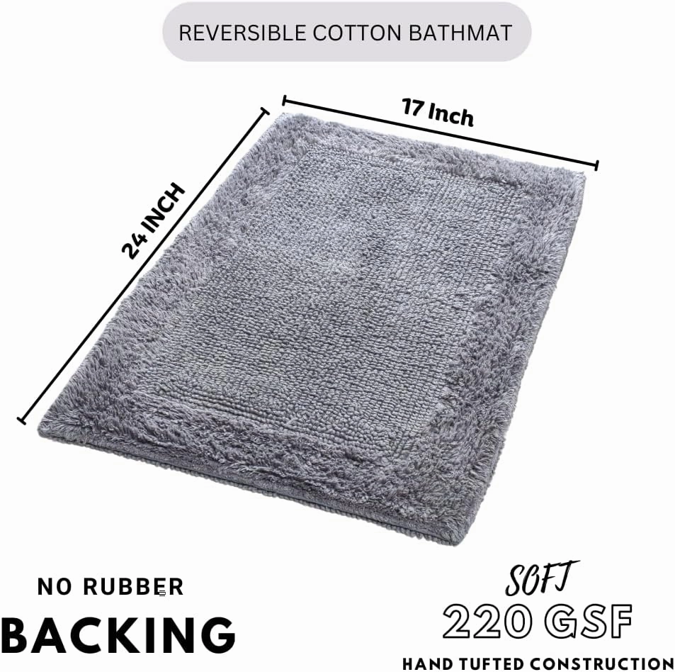Savi Home Bath Mat Rug 17x24 Charcoal Grey, 100% Pure Cotton, Super Soft White, Plush & Absorbent, Hand Tufted Heavy Weight Construction, Full Reversible Step Out Rugs