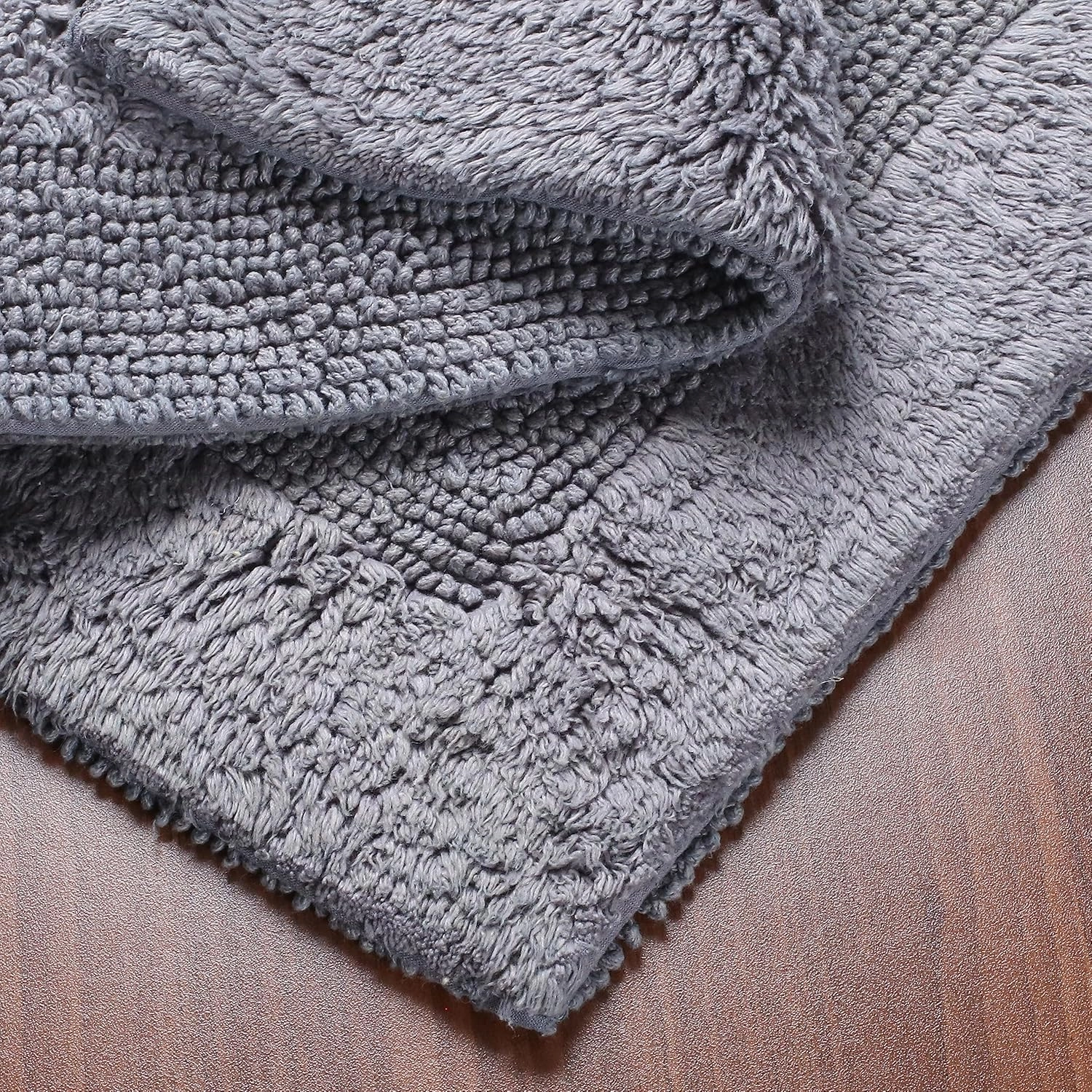 Savi Home Bath Mat Rug 17x24 Charcoal Grey, 100% Pure Cotton, Super Soft White, Plush & Absorbent, Hand Tufted Heavy Weight Construction, Full Reversible Step Out Rugs