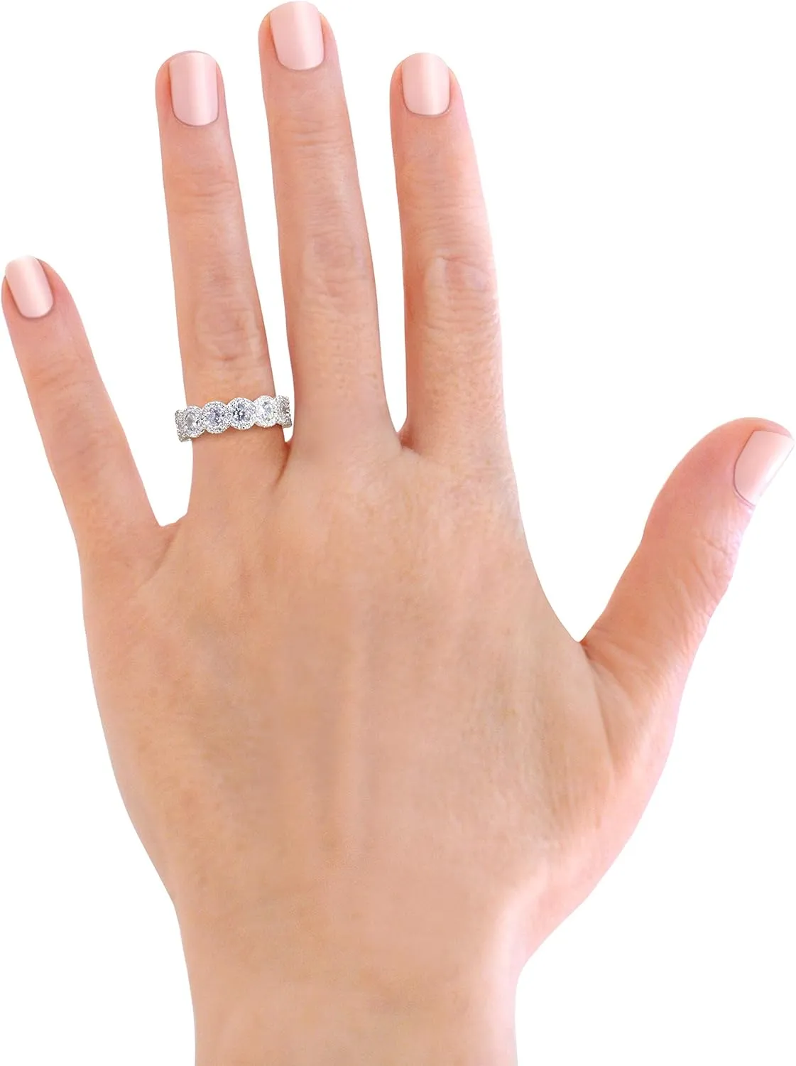 Savlano 18K White Gold Plated Cubic Zirconia Round Cut Eternity Ring Band for Women