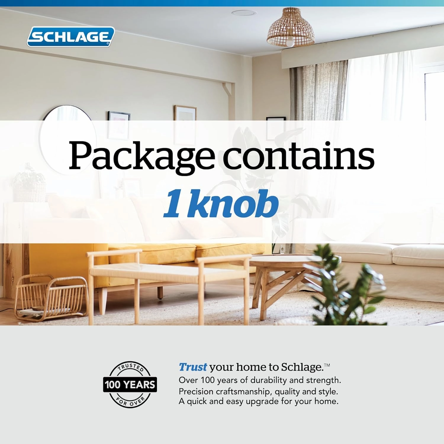 Schlage F170 BWE 625 COL Bowery Knob with Collins Trim Non-Turning Dummy Door Handle, Bright Chrome