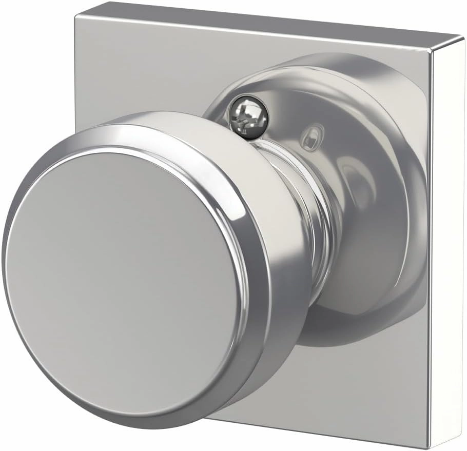 Schlage F170 BWE 625 COL Bowery Knob with Collins Trim Non-Turning Dummy Door Handle, Bright Chrome