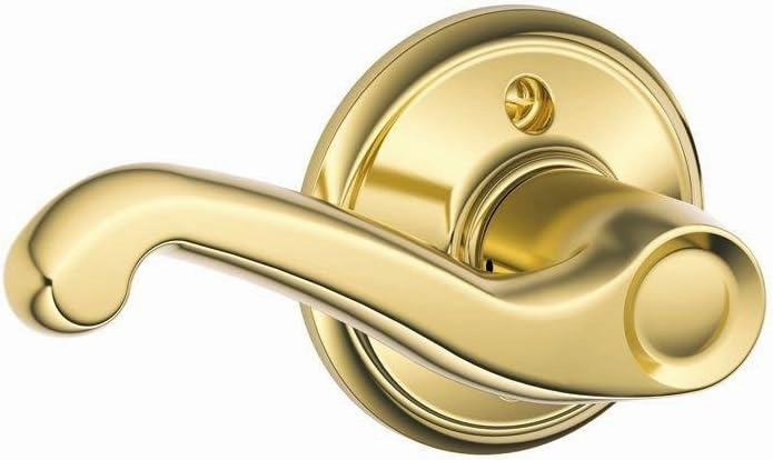 Schlage F170 FLA 605 LH Left Handed Flair Door Lever, One Sided Non-Turning Dummy Door Handle, Bright Brass