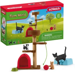 Schleich Farm World Cute Cats and Kittens Playtime Figurine Set - 9-Piece Realistic Momma Cat and Baby Kitten Figurine Large Playset forToddlers, Boys and Girls, Gift for Kids Ages 3 